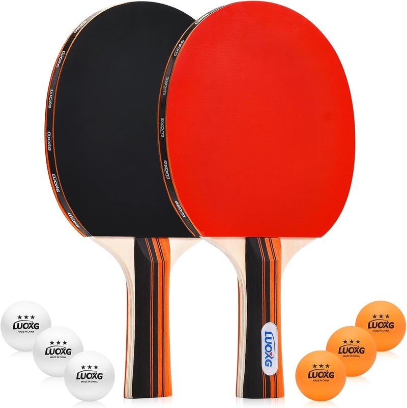 LUOXG Ping Pong Paddles, Ping Pong Paddles Set of 2, Includes Paddles and Balls, Table Tennis Rackets Set Suitable for Indoor and Outdoor Games, Family Games - Image 1